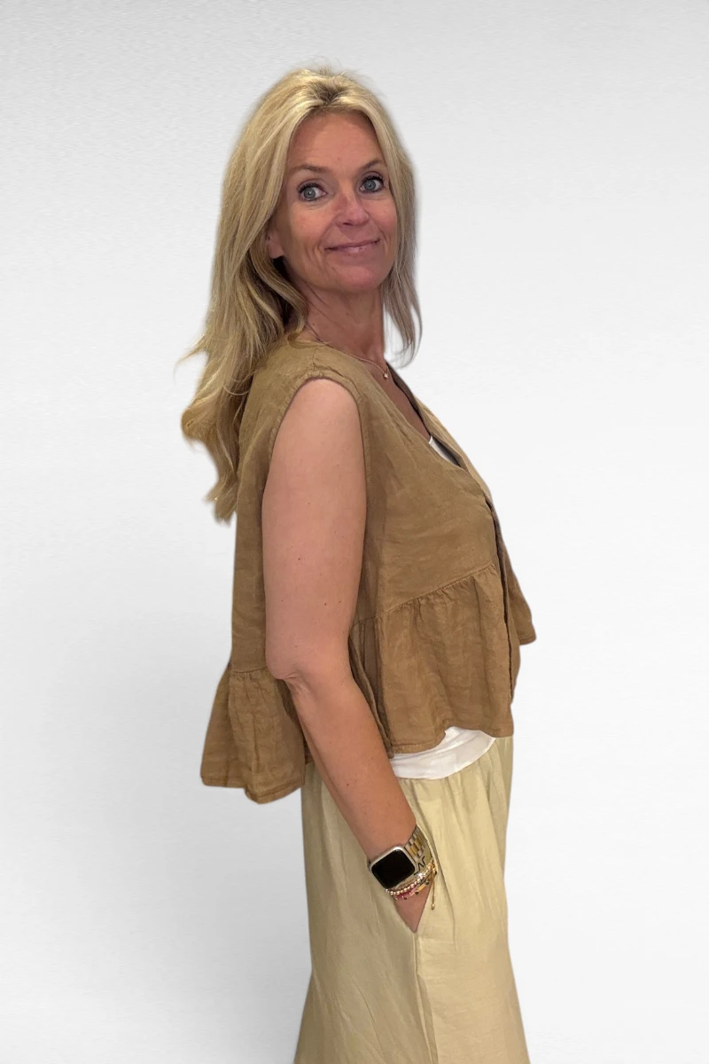 Linnen Gilet Camel - Afbeelding 3