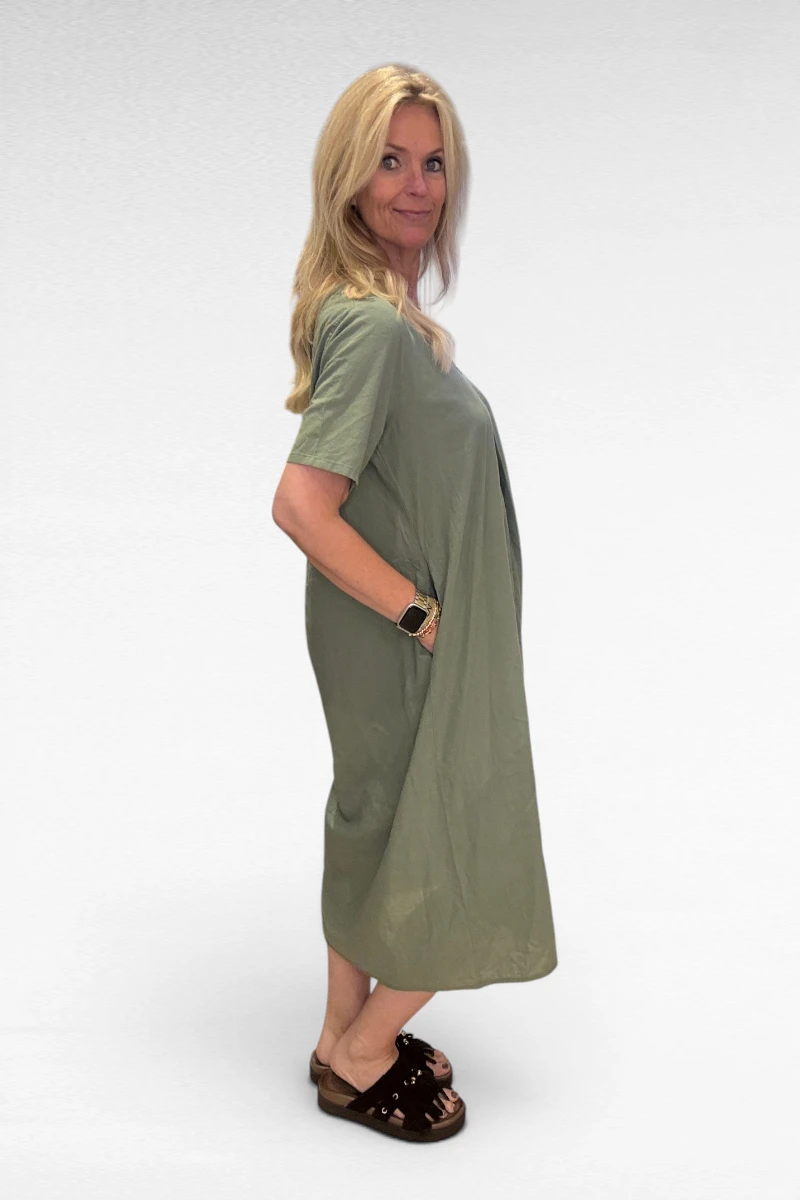 V Hals Jurk Khaki - Afbeelding 3