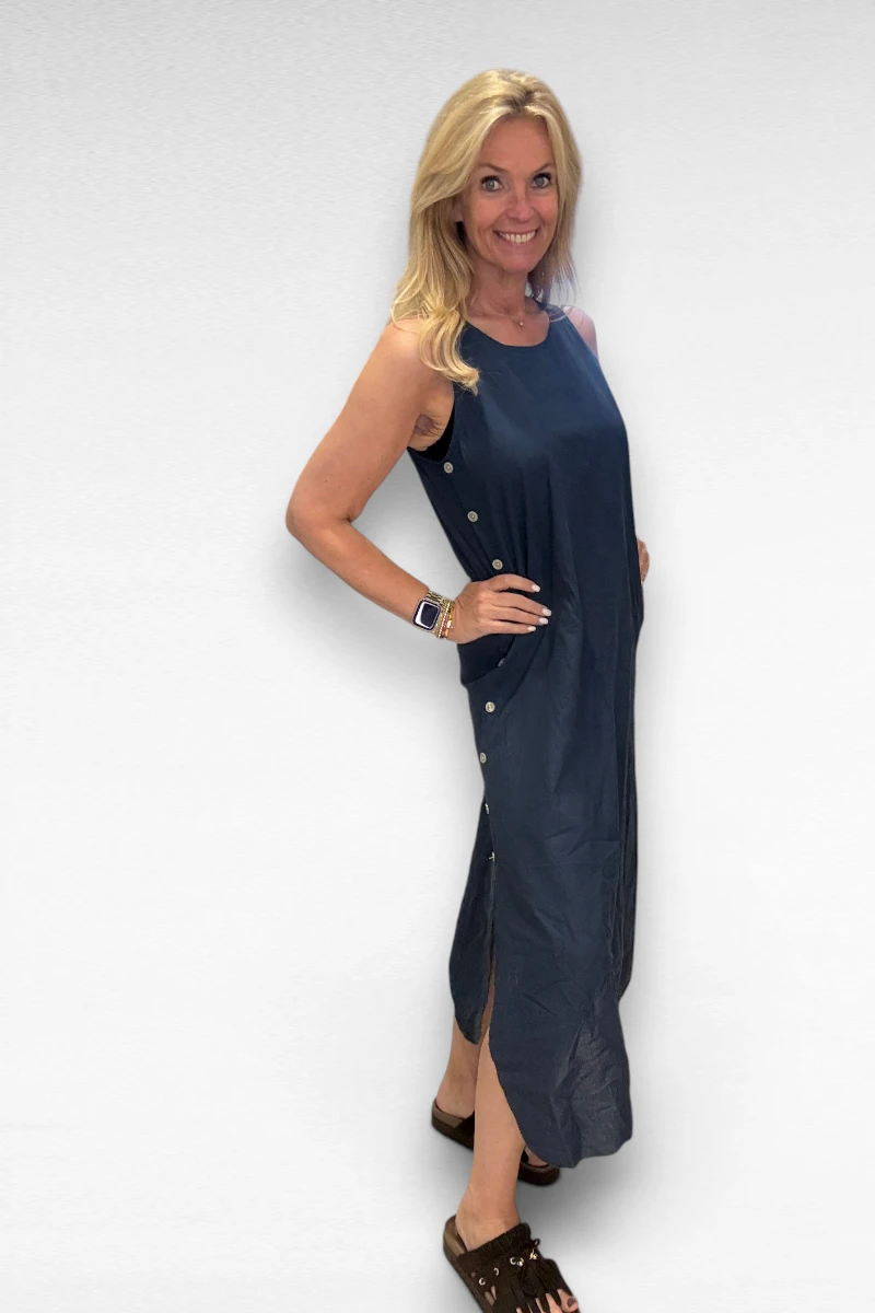 Knopen jurk Marine - Afbeelding 3