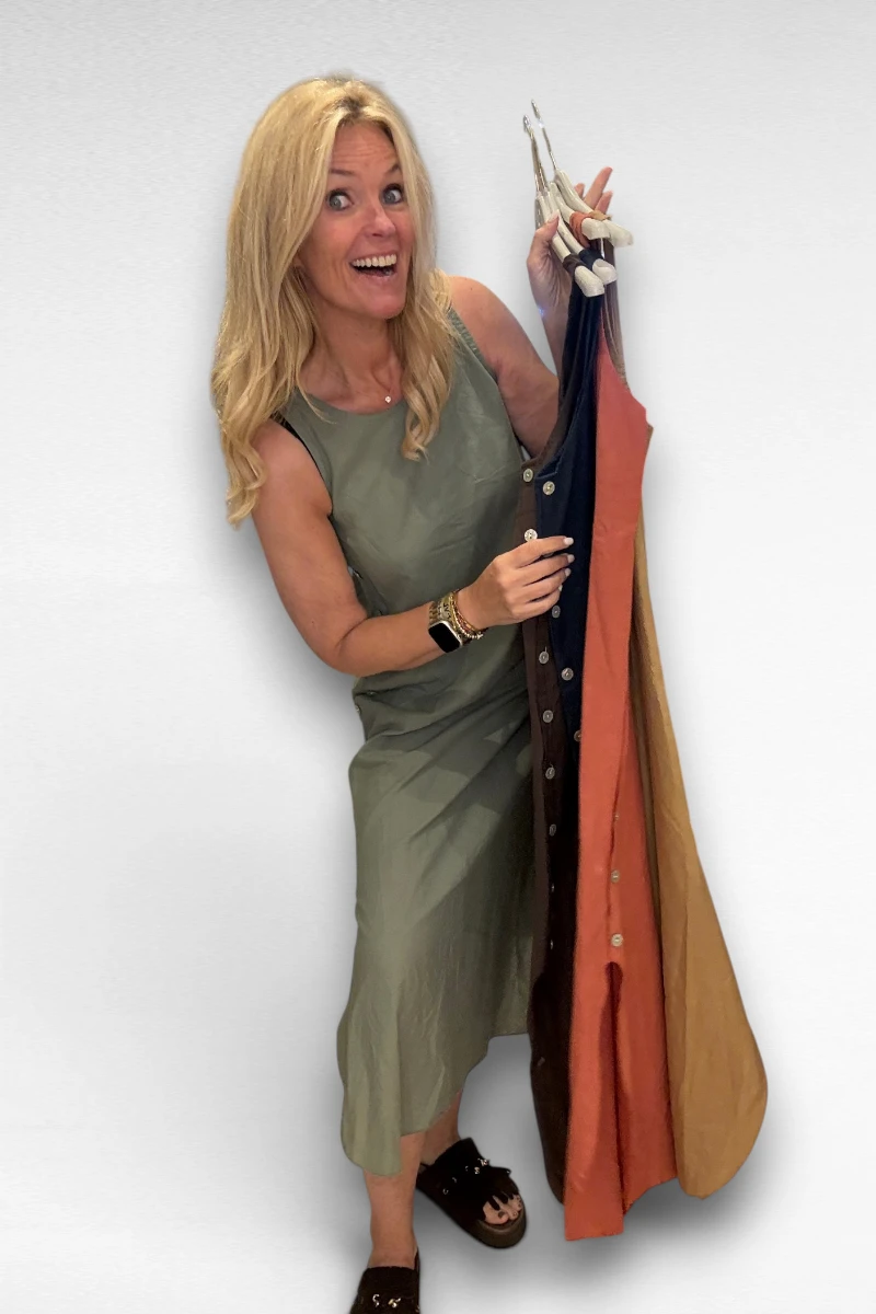 Knopen jurk Khaki - Afbeelding 3