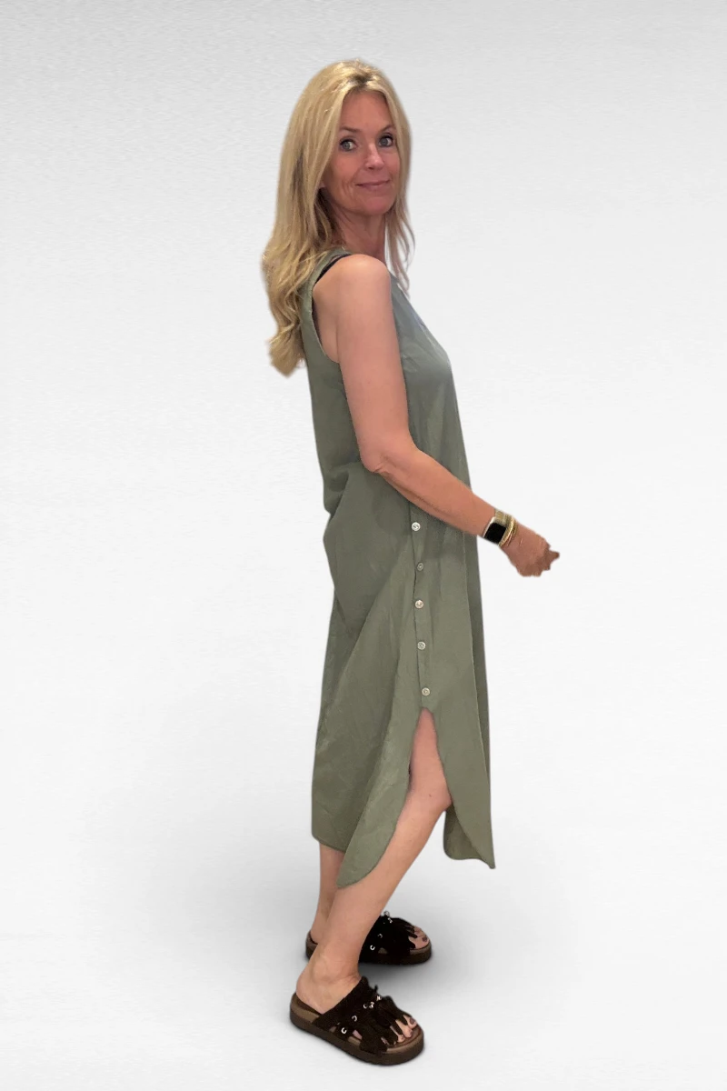 Knopen jurk Khaki - Afbeelding 2