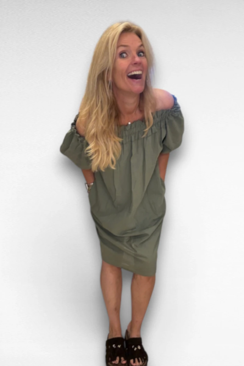 Off Shoulder Jurk Khaki - Afbeelding 3