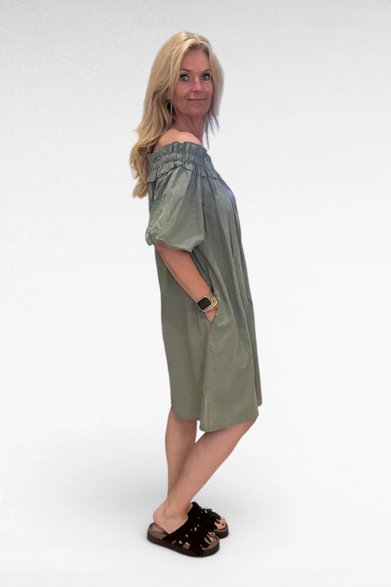 Off Shoulder Jurk Khaki - Afbeelding 2