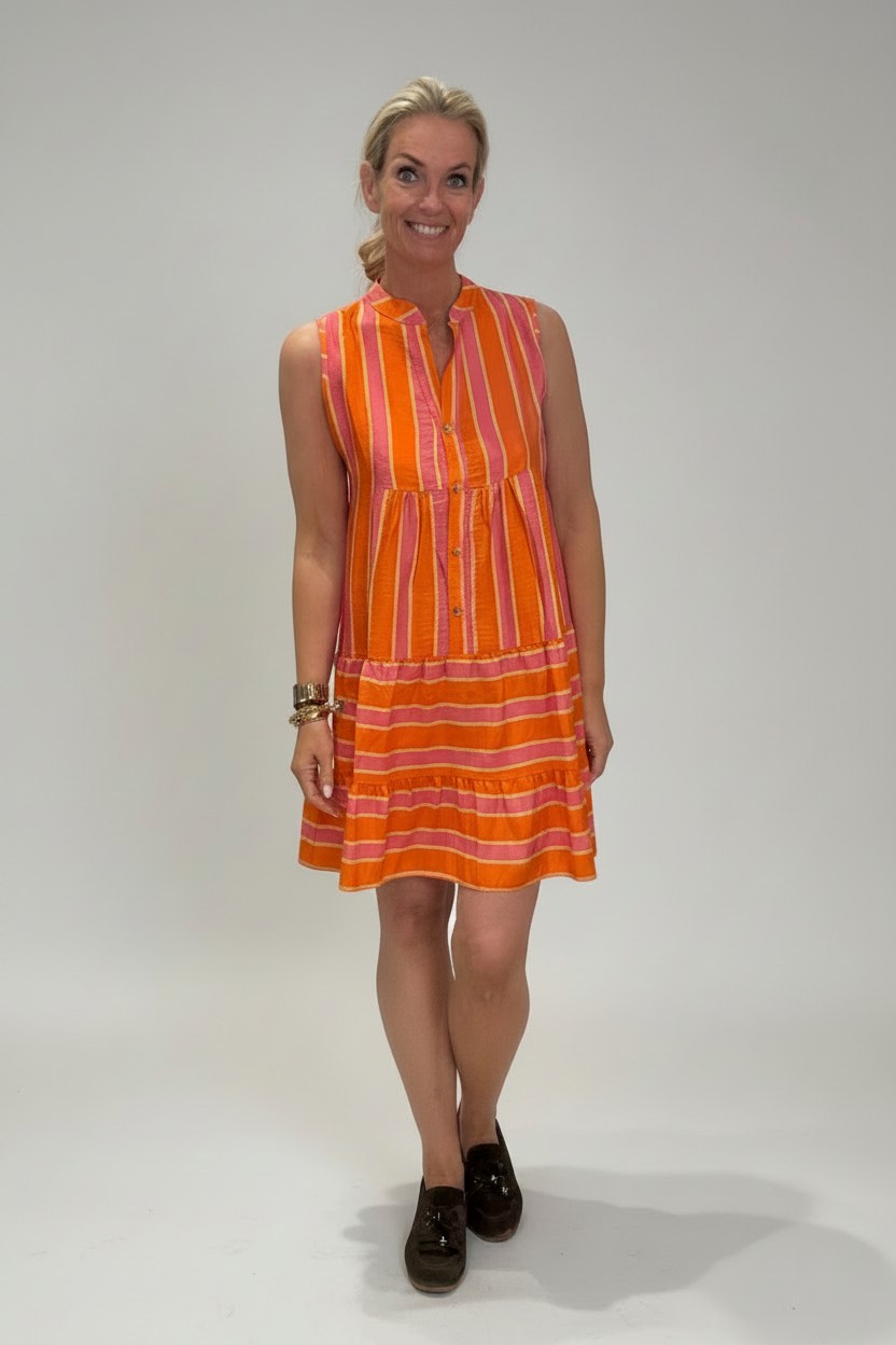 Blouse jurk Oranje Roze Streep - Afbeelding 2