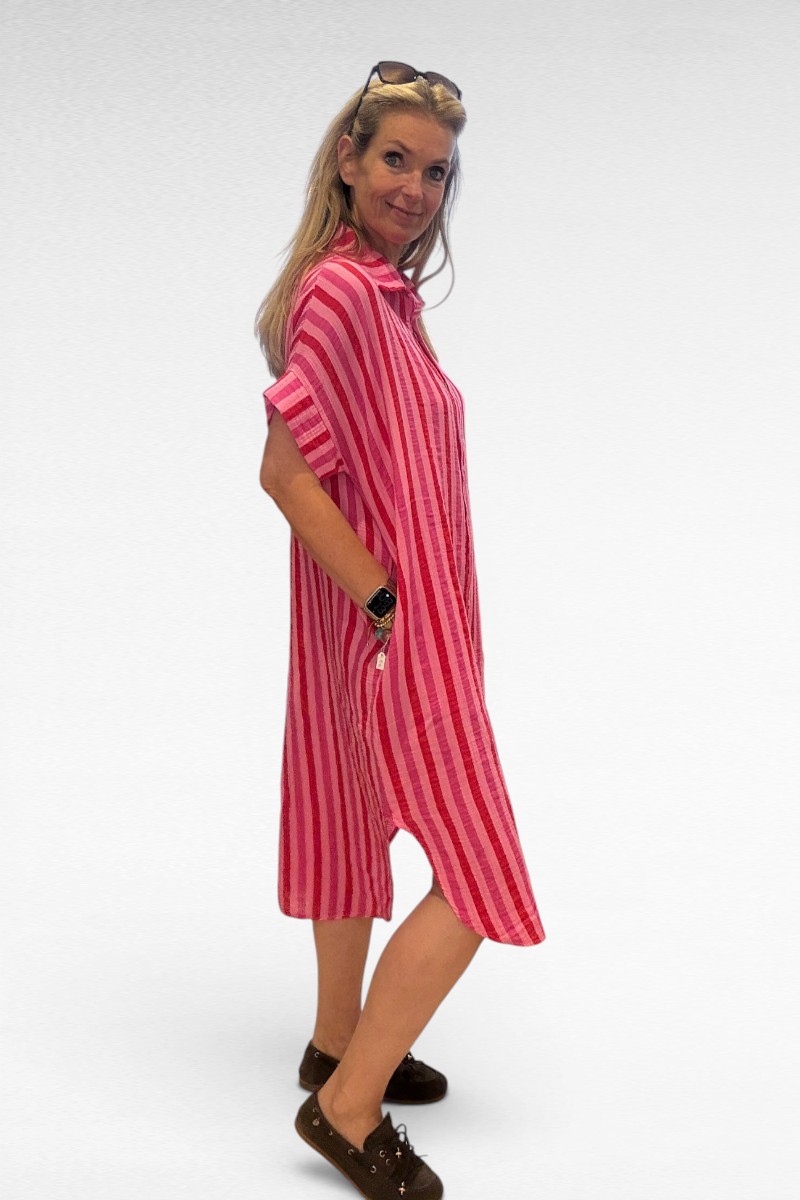 Streep jurk rood roze - Afbeelding 4