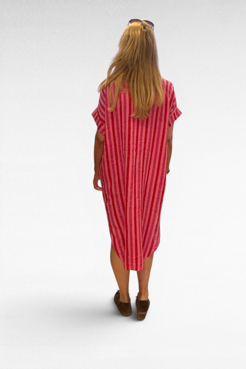 Streep jurk rood roze - Afbeelding 3