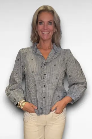 blauwe ruit blouse met hartjes