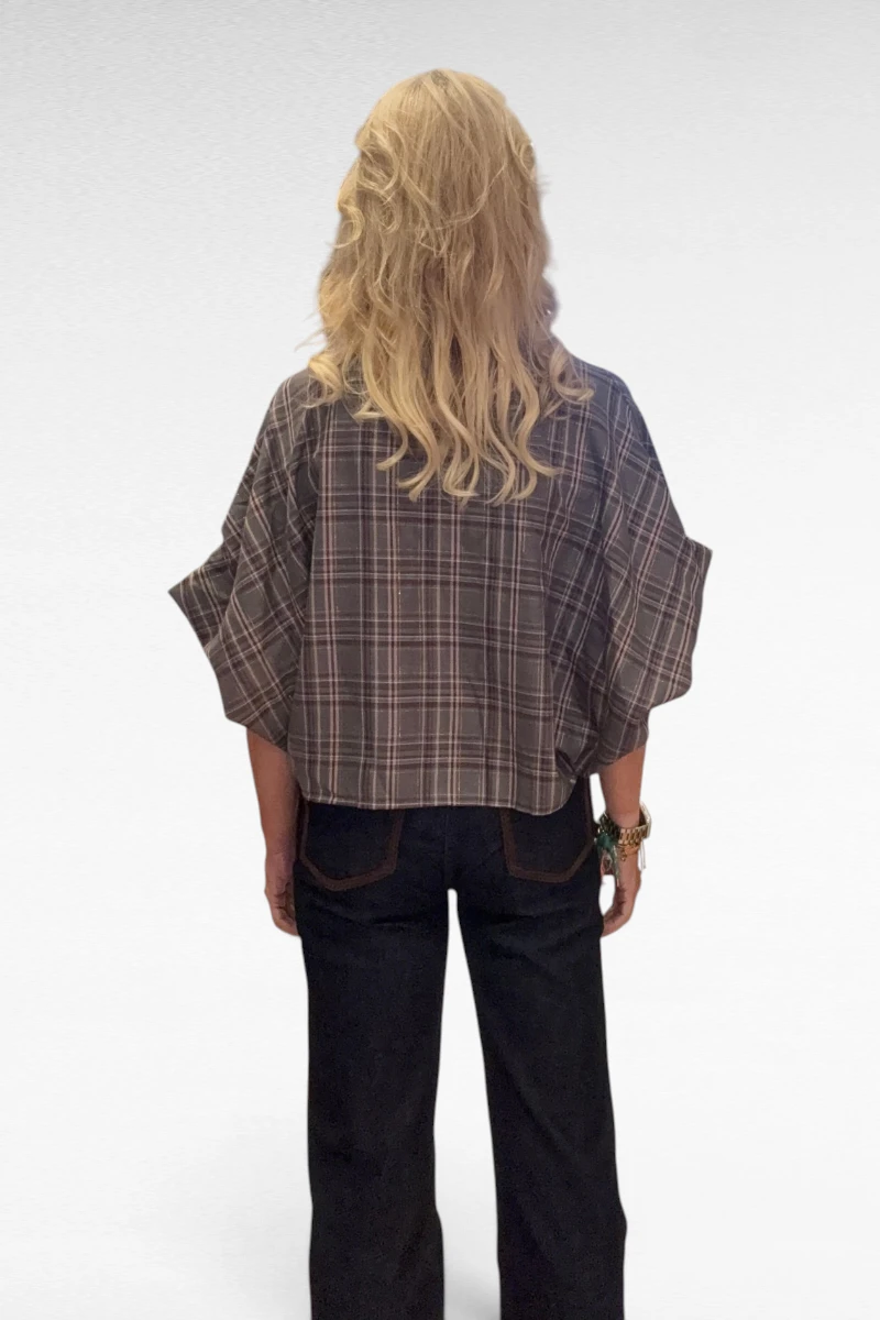 Grijs Rood Geruite Blouse - Afbeelding 4