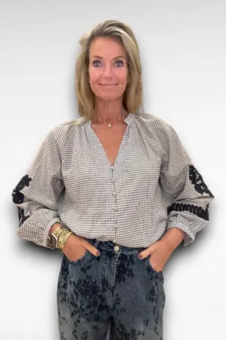 blauwe ruit blouse