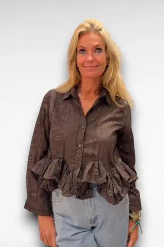 bruine broderie blouse