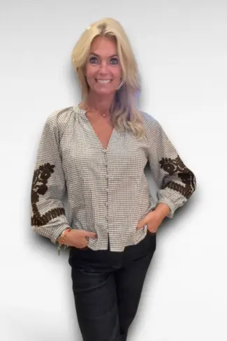 bruine ruit blouse