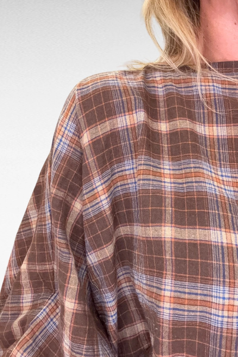 Geruite Blouse Bruin Cropped - Afbeelding 2