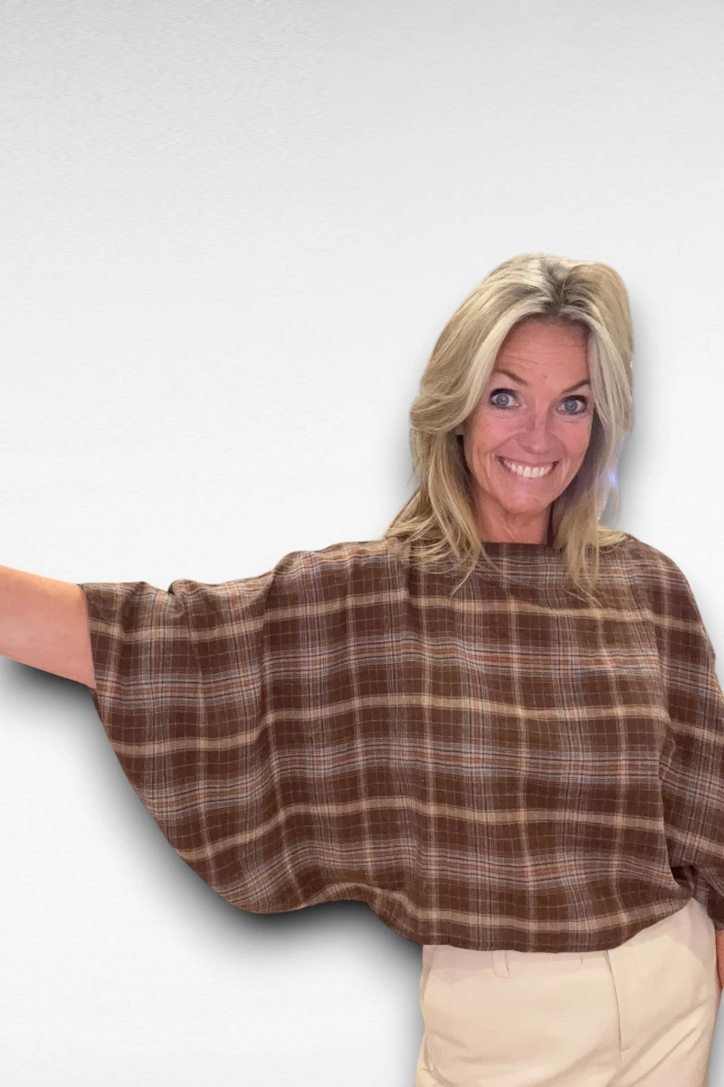 Geruite Blouse Bruin Cropped - Afbeelding 3