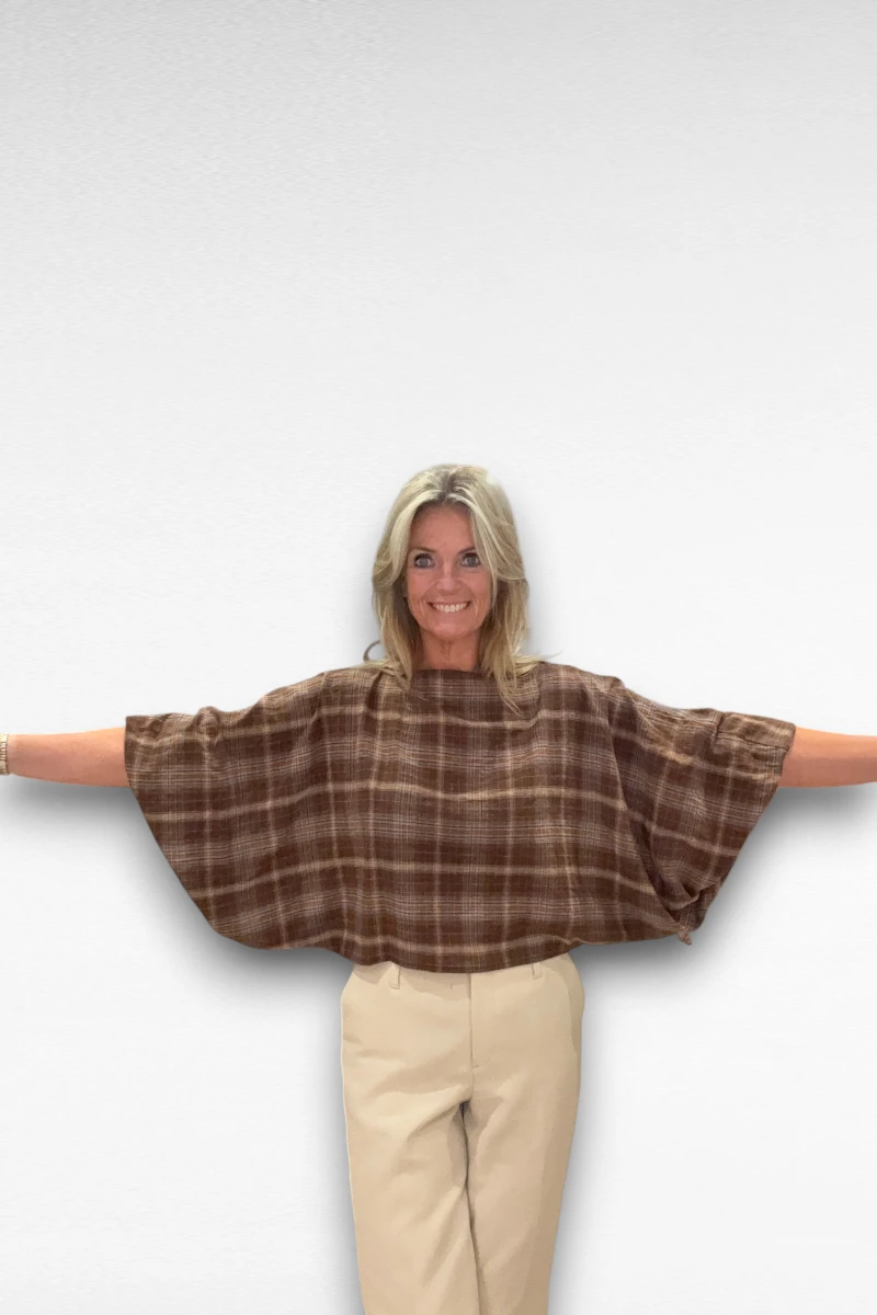 Geruite Blouse Bruin Cropped - Afbeelding 4