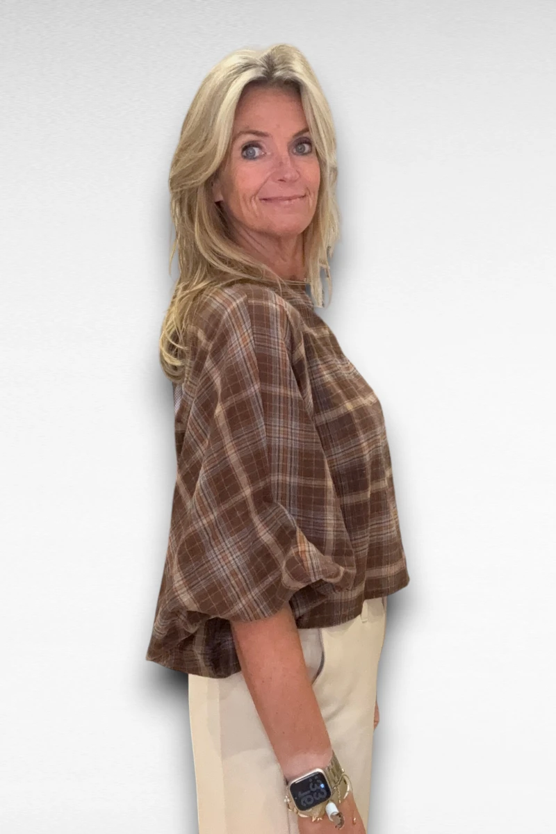 Geruite Blouse Bruin Cropped - Afbeelding 6