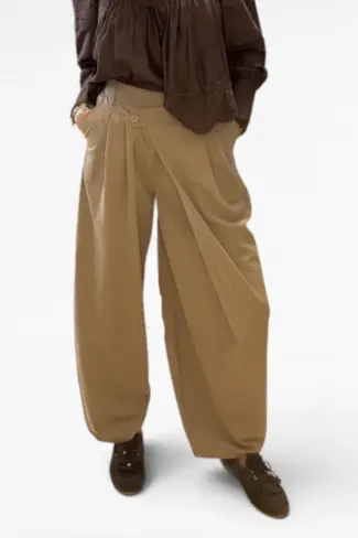 Pantalon Overslag Taupe Beige