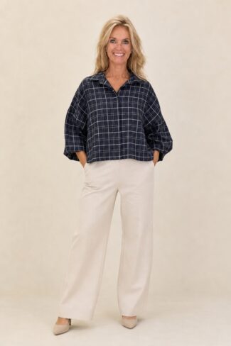 Blauwe geruite blouse – overzicht