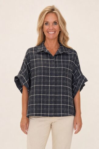 Blauwe geruite blouse – voorkant