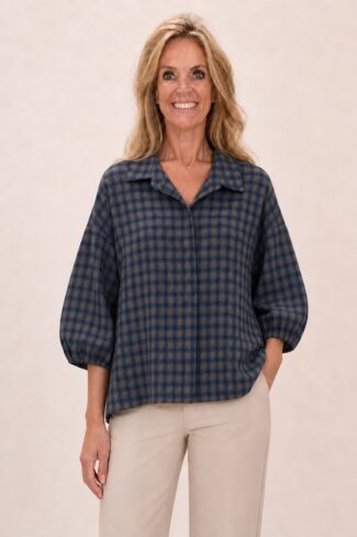 Geruite blouse Blauw – voorkant