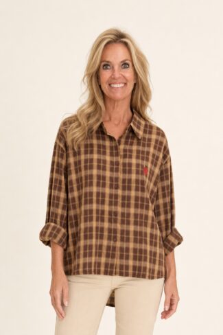 Geruite blouse bruin – voorkant
