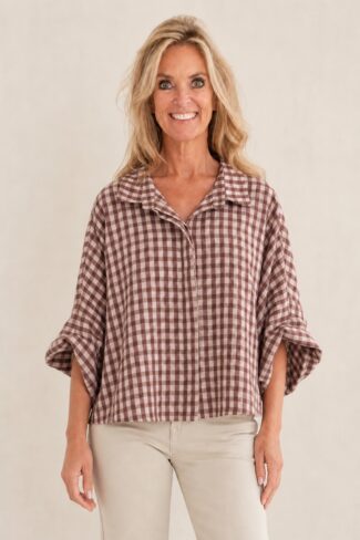 Geruite blouse Roze – voorkant