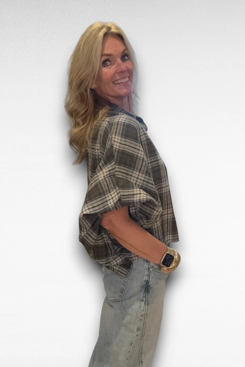 Geruite Blouse Taupe - Afbeelding 2