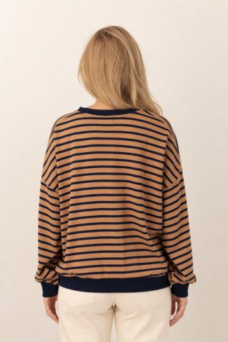 Streep Sweater Blauw Cognac – achterkant