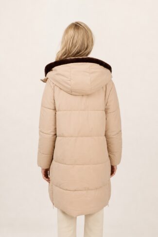 Beige Parka met bontvoering, achterkant